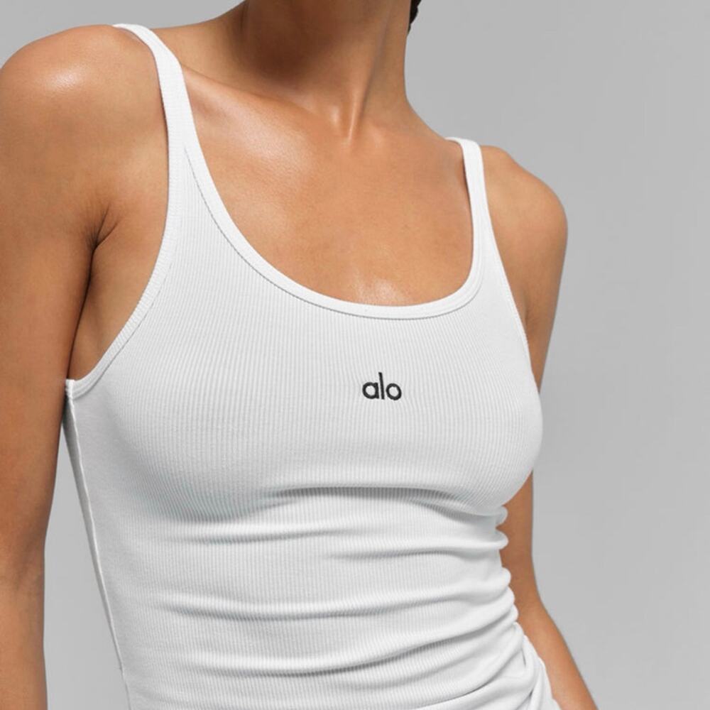 Alo Yoga White Ribbed Crop Tank Top Athleisure Workout Yoga NWT